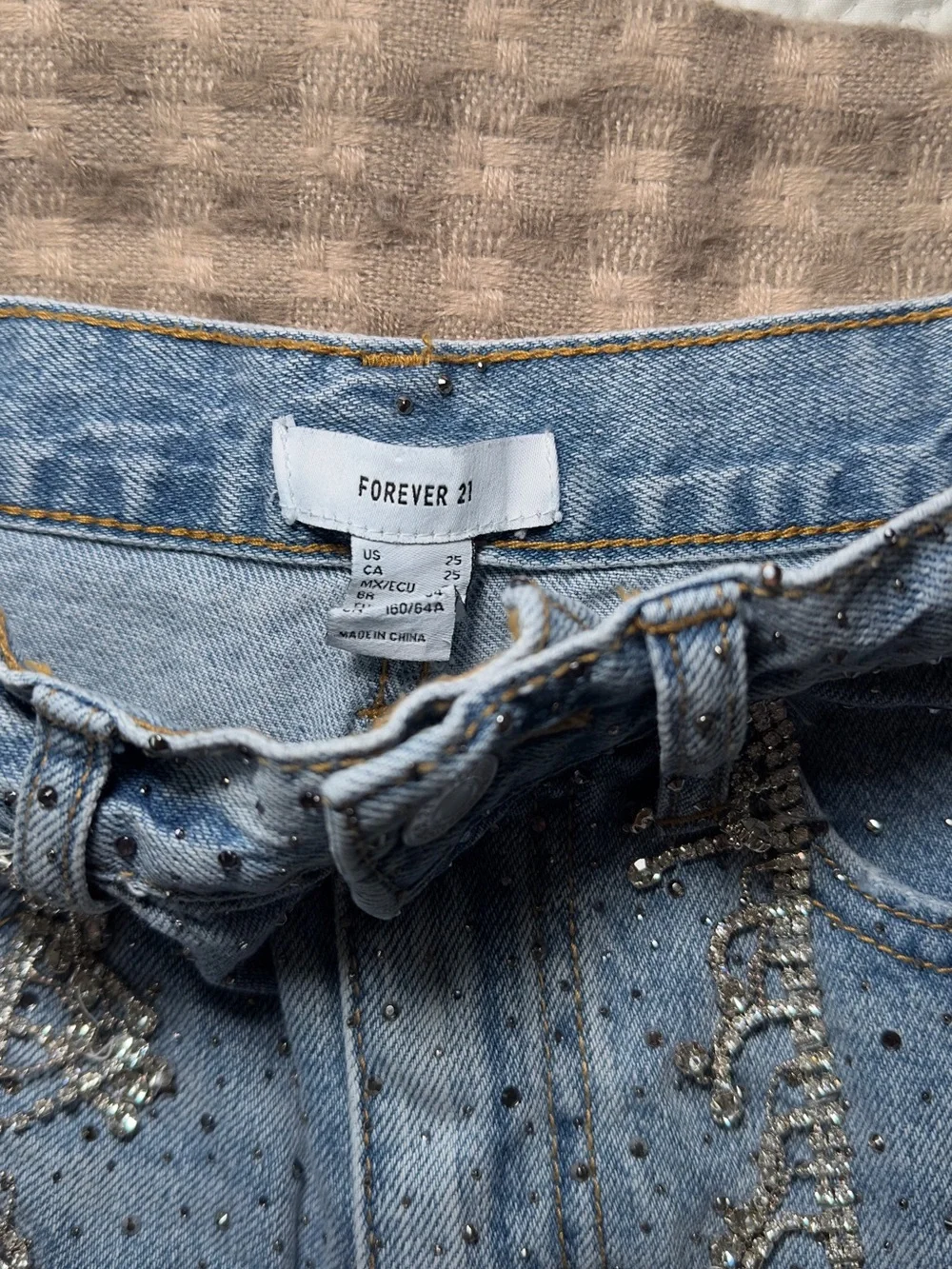 Forever 21 Light Blue Rhinestone Denim Shorts